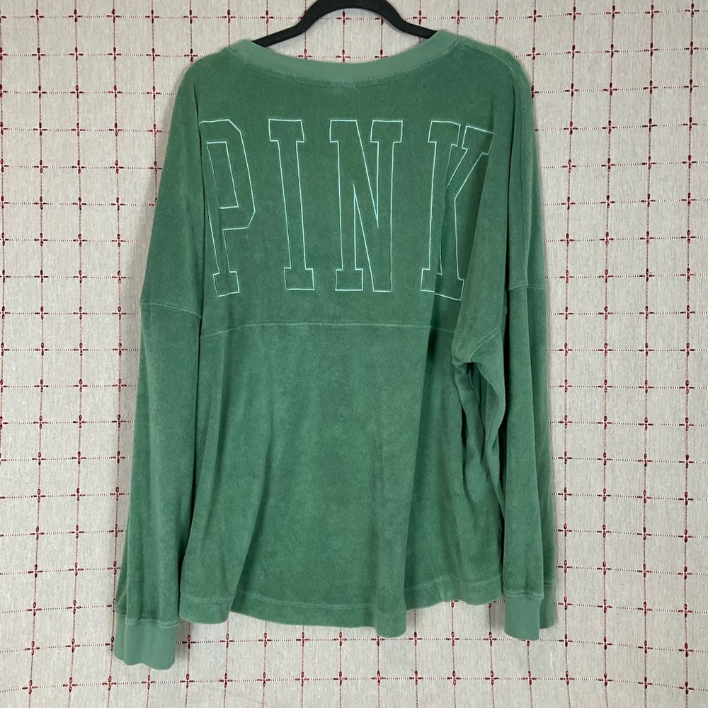VS PINK Varsity Terry V-Neck Pullover Oversized Sweatshirt XL Green & Blue Set - Picture 2 of 7